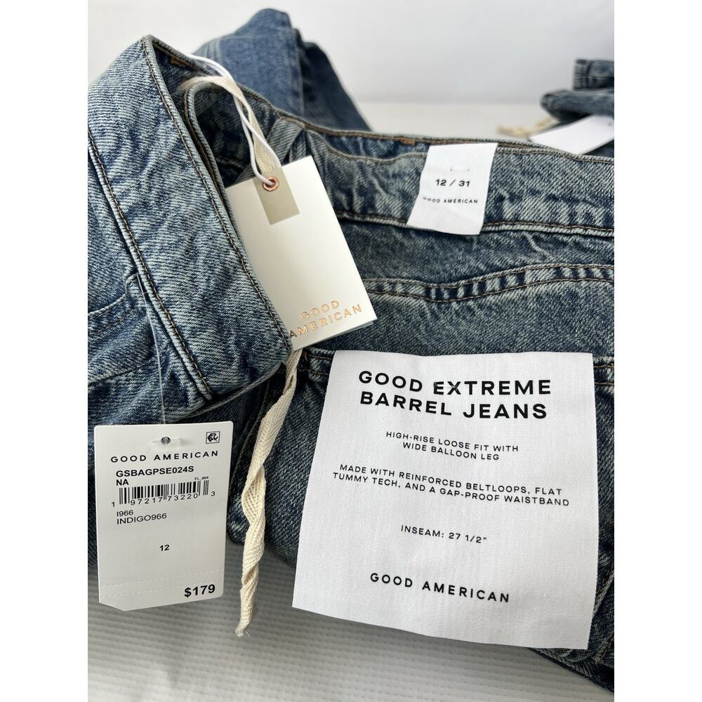 Good American / GOOD EXTREME BARREL JEANS Size 12 / 31 Indigo Women’s New - Picture 8 of 8